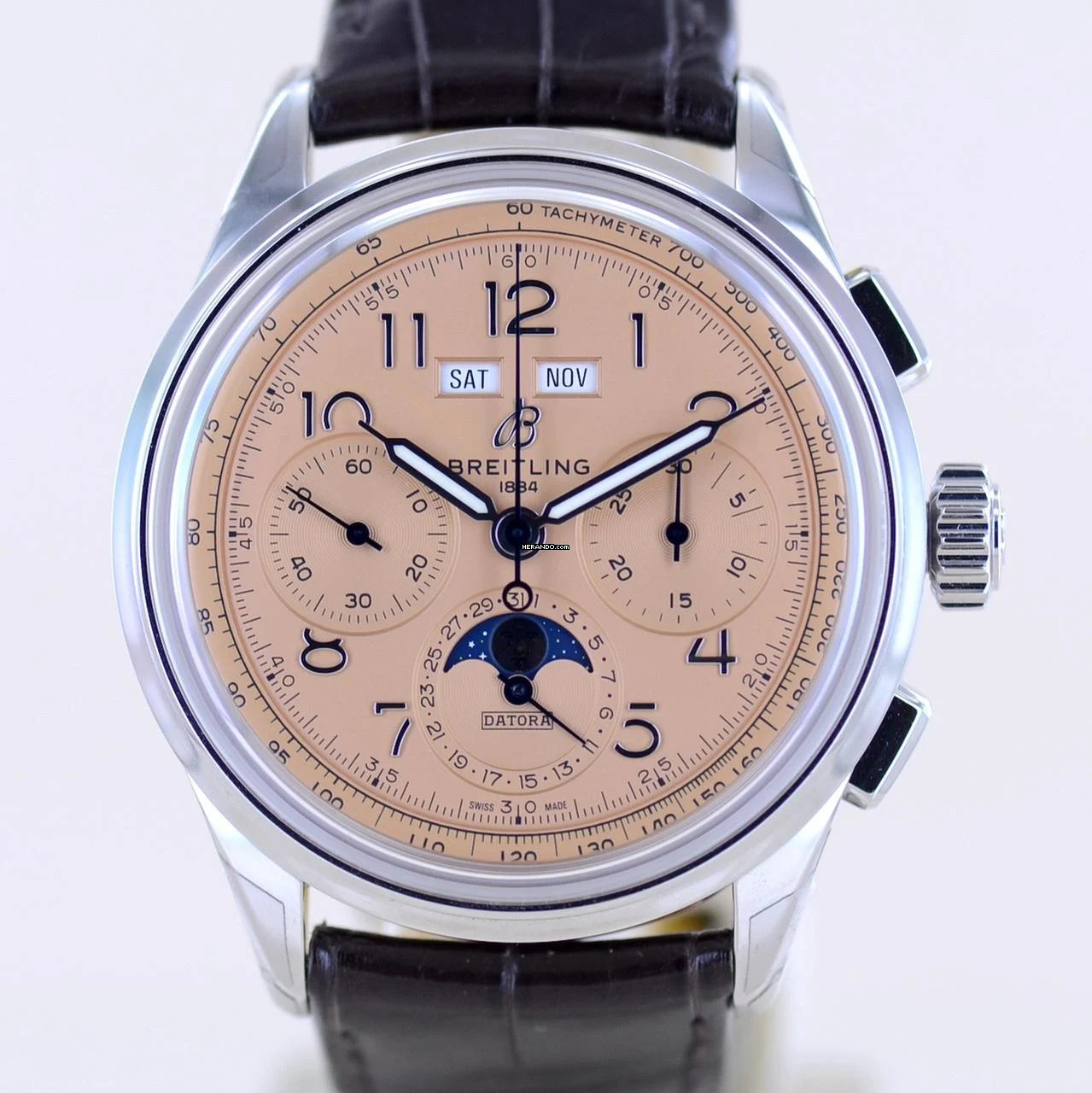  Breitling Premier B25 Datora Chronograph Salmon Dial Mondphase 42 mm B+P </h1> 