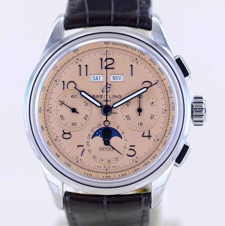  Breitling Premier B25 Datora Chronograph Salmon Dial Mondphase 42 mm B+P </h1> 