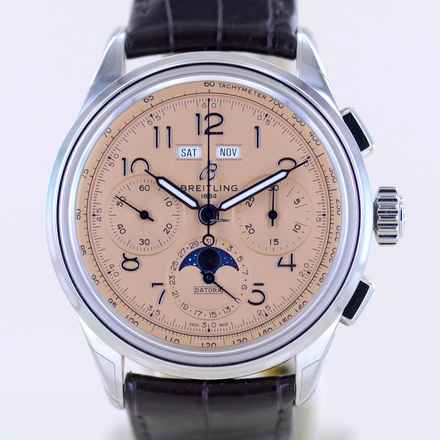  Breitling Premier B25 Datora Chronograph Salmon Dial Mondphase 42 mm B+P </h1> 