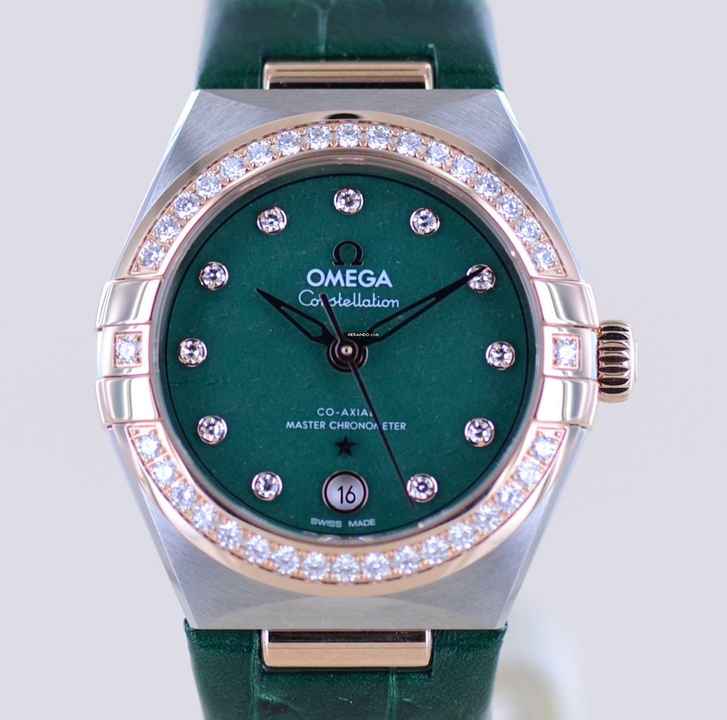  Omega Constellation Ladies Stahl Sedna Rose Diamond Green Stone Dial Metas 29mm B+P </h1> 