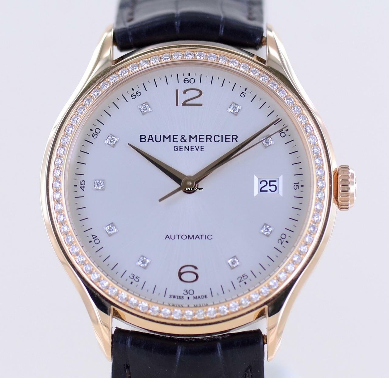  Baume & Mercier Clifton Roségold Date Diamond Dial Automatic 39mm Dresswatch B+P </h1> 