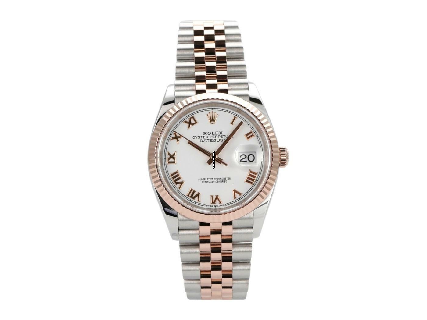 Rolex Datejust 36 Oystersteel / Everose-Gold Ref. 126231 Weiß Römisch Jubile-Band