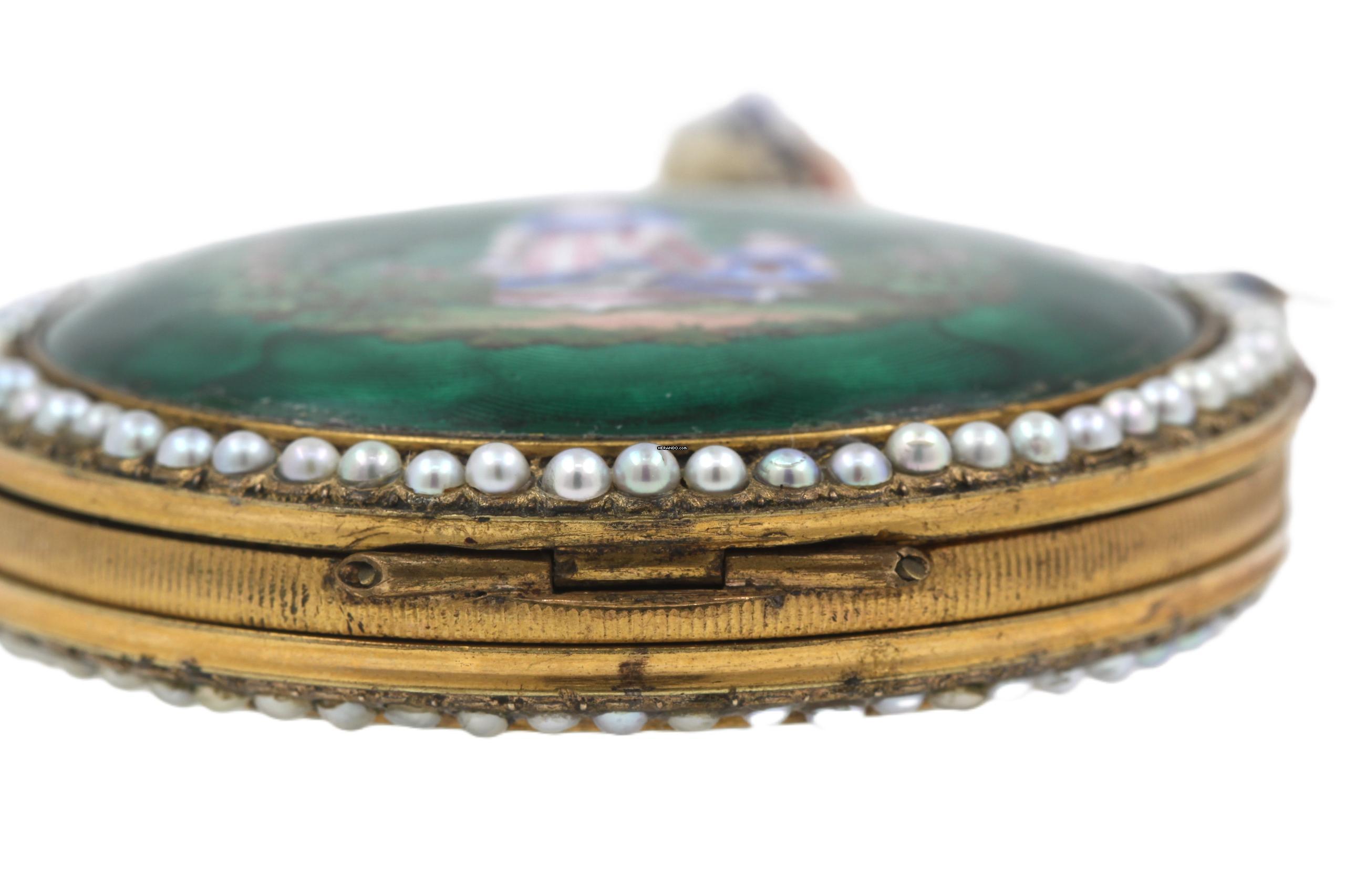 Thumbnail von Leo Juvet Huge Antique Pocket Watch Chinese Market Enamel Ultra Rare