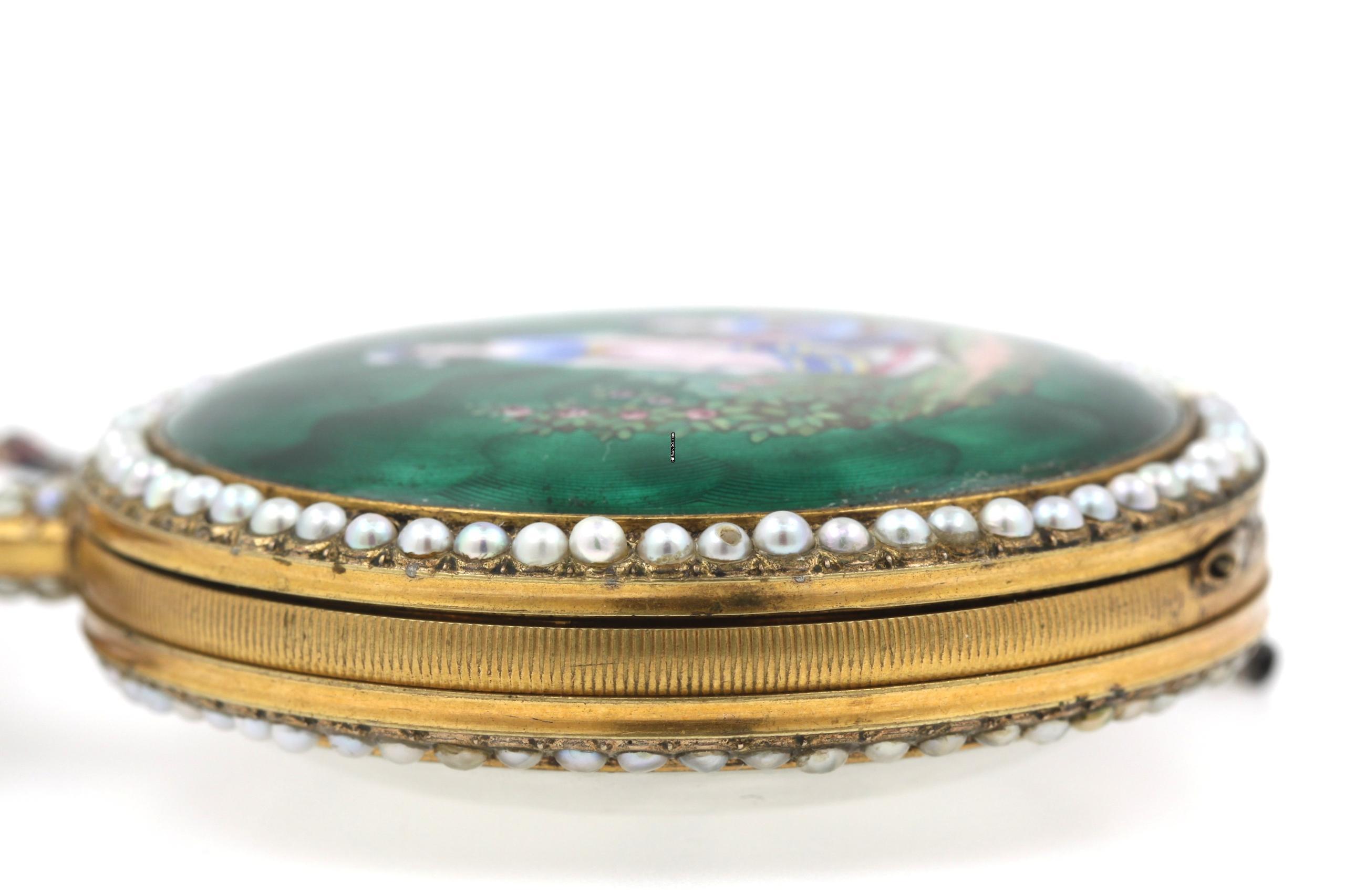 Thumbnail von Leo Juvet Huge Antique Pocket Watch Chinese Market Enamel Ultra Rare