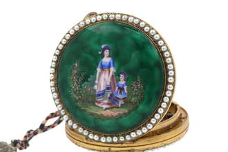 Thumbnail von Leo Juvet Huge Antique Pocket Watch Chinese Market Enamel Ultra Rare