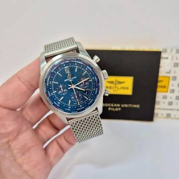  Breitling Transocean Chronograph Unitime World Time 46mm Mesh Completo 