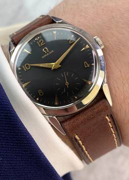 Omega Classic Serviced 35mm Vintage FULL SET Box Papers Black Restored Dial 2605 2605 