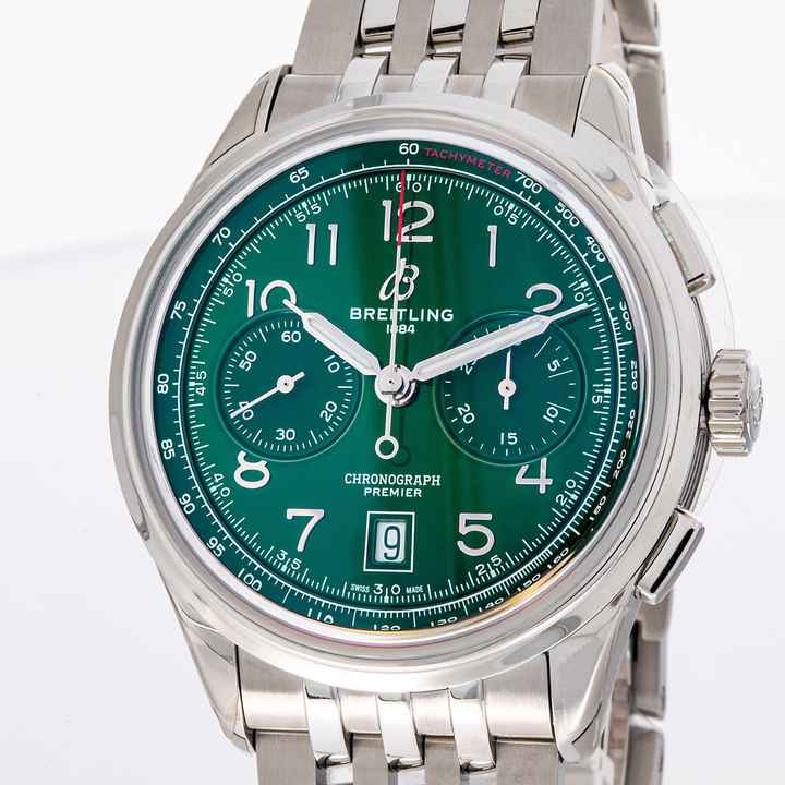  Breitling Premier B01 Chronograph 42 Green AB0145371L1A1 NEW 03/2025 Full Set Stickers Unworn 