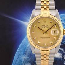 Thumbnail von Rolex Datejust 36 16233 Gold Dial With Big Diamonds - Full Set