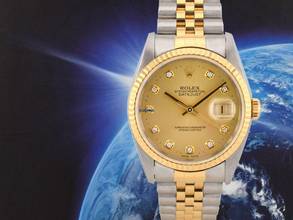 Thumbnail von Rolex Datejust 36 16233 Gold Dial With Big Diamonds - Full Set