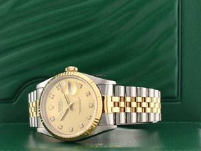 Thumbnail von Rolex Datejust 36 16233 Gold Dial With Big Diamonds - Full Set