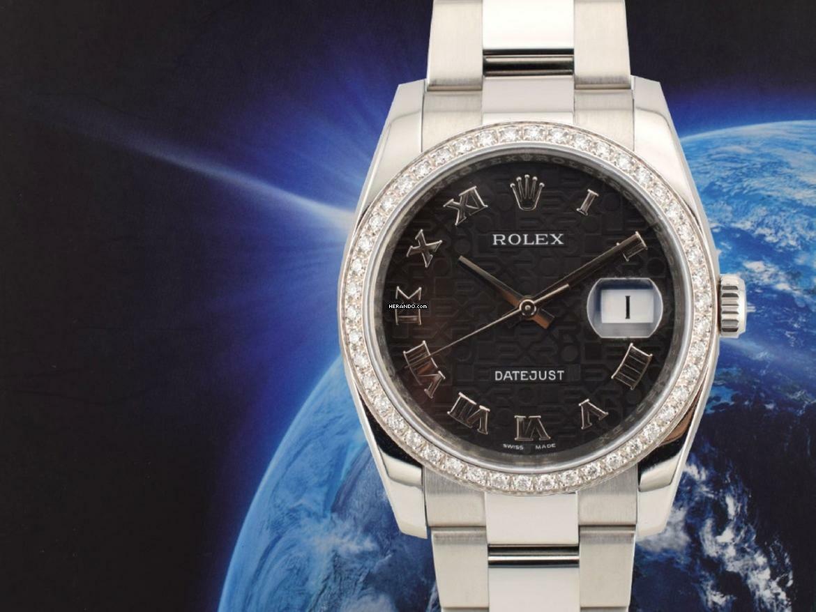 Rolex Datejust Black Jubilee Roman Dial - After Diamonds Bezel 36mm