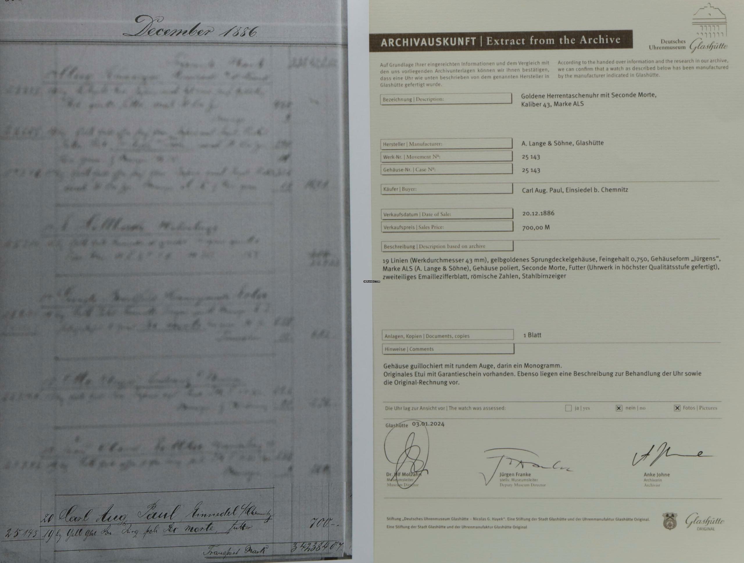 Thumbnail von A. Lange & Söhne Full Set“ 18k Gold qualität 1A Taschenuhr Seconde Morte um 1886 Sehr Selten </h1>