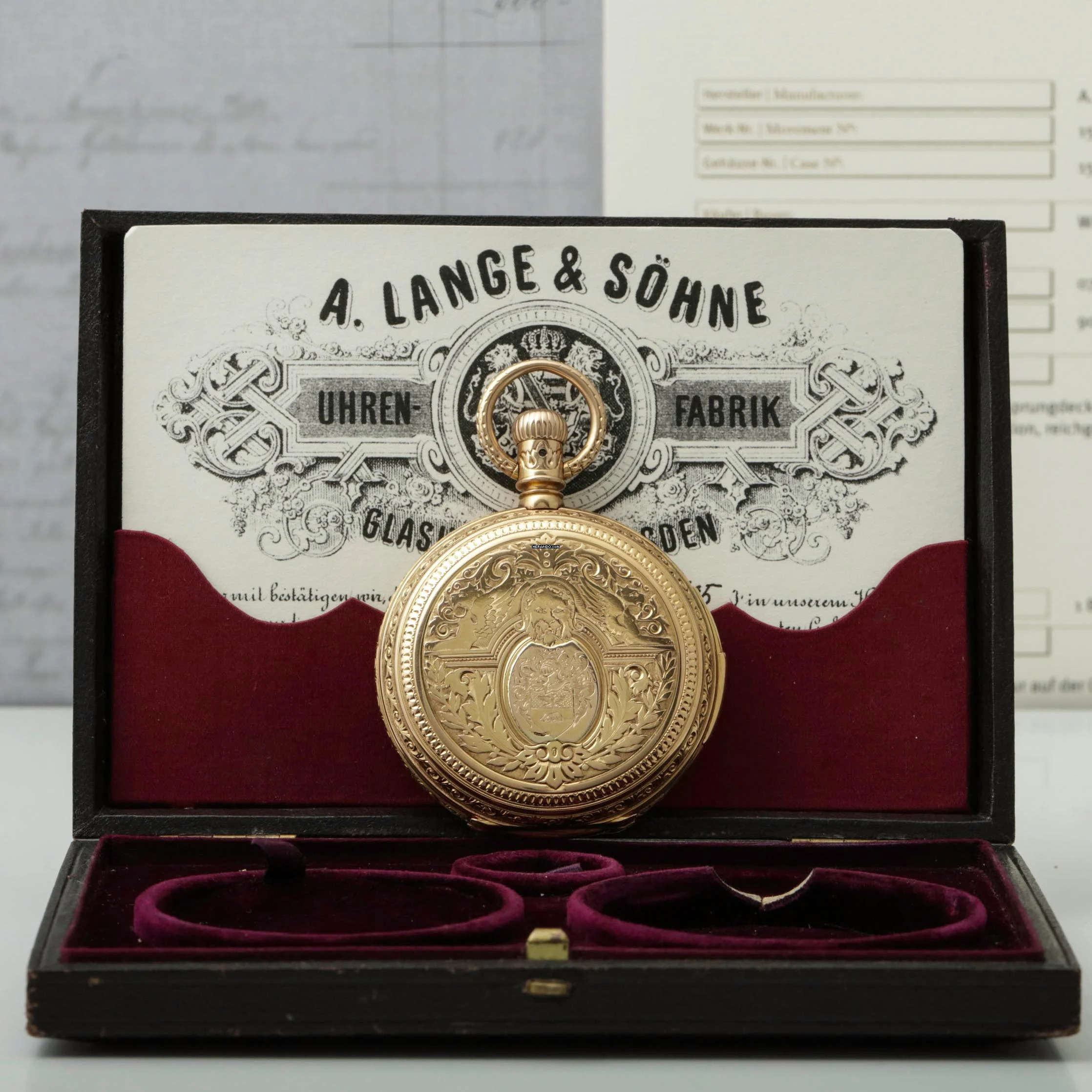 Thumbnail von A. Lange & Söhne 150g 18k Louis XV. Renaissance Savonette Taschenuhr ¼ Repetition Orign Box 1882 </h1>