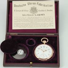 Thumbnail von A. Lange & Söhne Full Set14k Gold Taschenuhr ¼ Repetition Original Etui Garantiekarte 1885