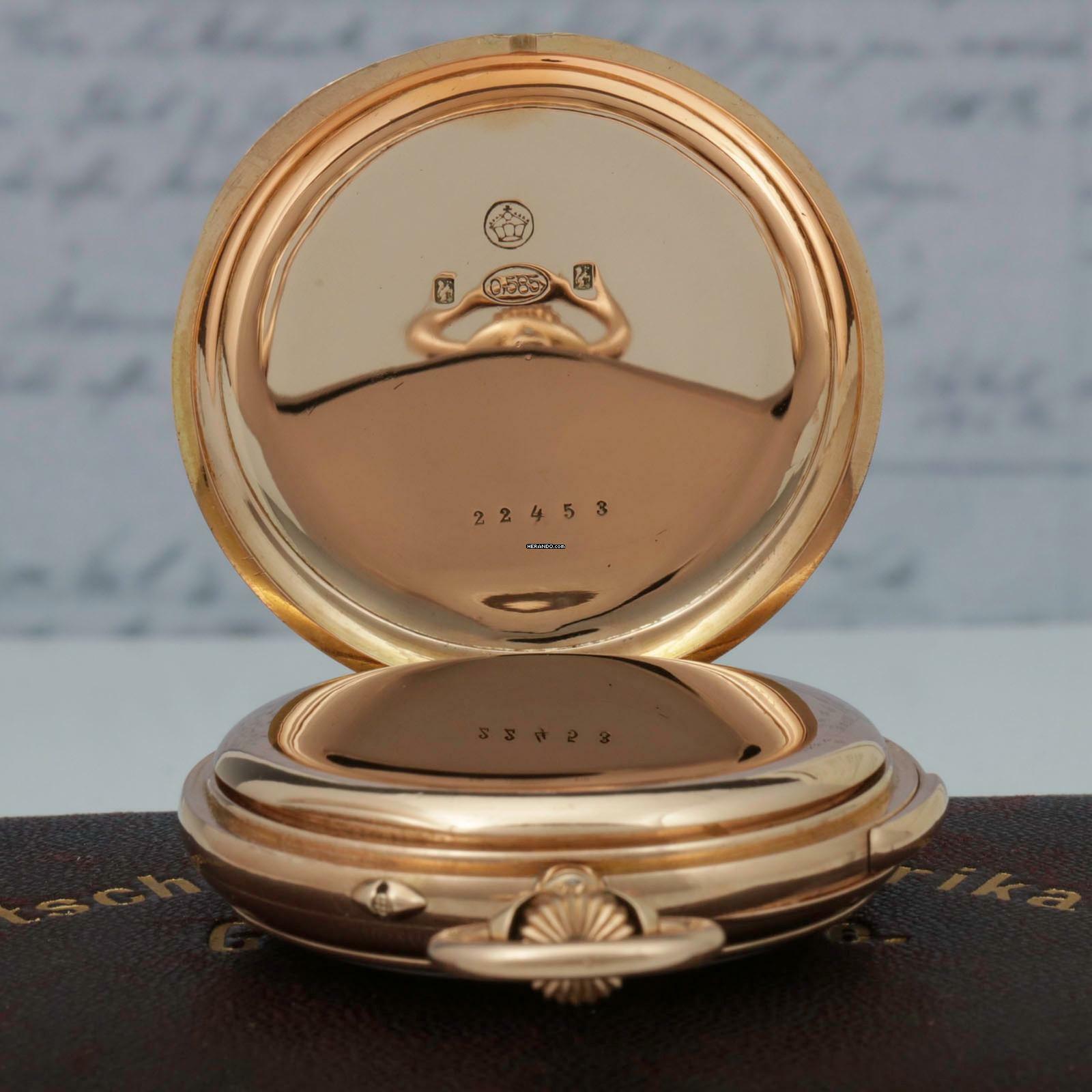 Thumbnail von A. Lange & Söhne Full Set14k Gold Taschenuhr ¼ Repetition Original Etui Garantiekarte 1885