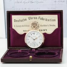 Thumbnail von A. Lange & Söhne Full Set14k Gold Taschenuhr ¼ Repetition Original Etui Garantiekarte 1885