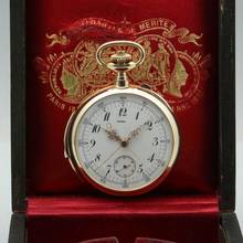 Thumbnail von Haas Nevaux & Cie. 18k. Gold Taschenuhr 36j Minutenrepetition Split-Sekunde Chronograph und Box 1905