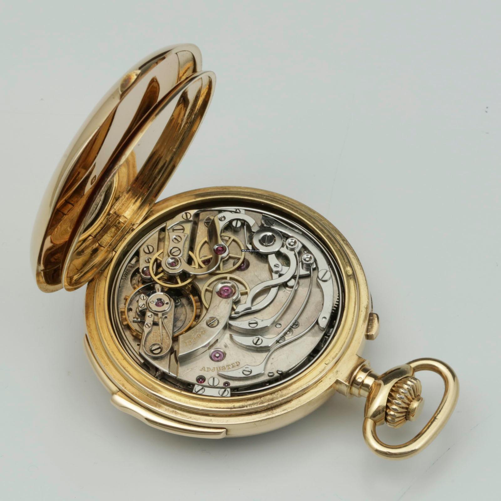 Thumbnail von Haas Nevaux & Cie. 18k. Gold Taschenuhr 36j Minutenrepetition Split-Sekunde Chronograph und Box 1905