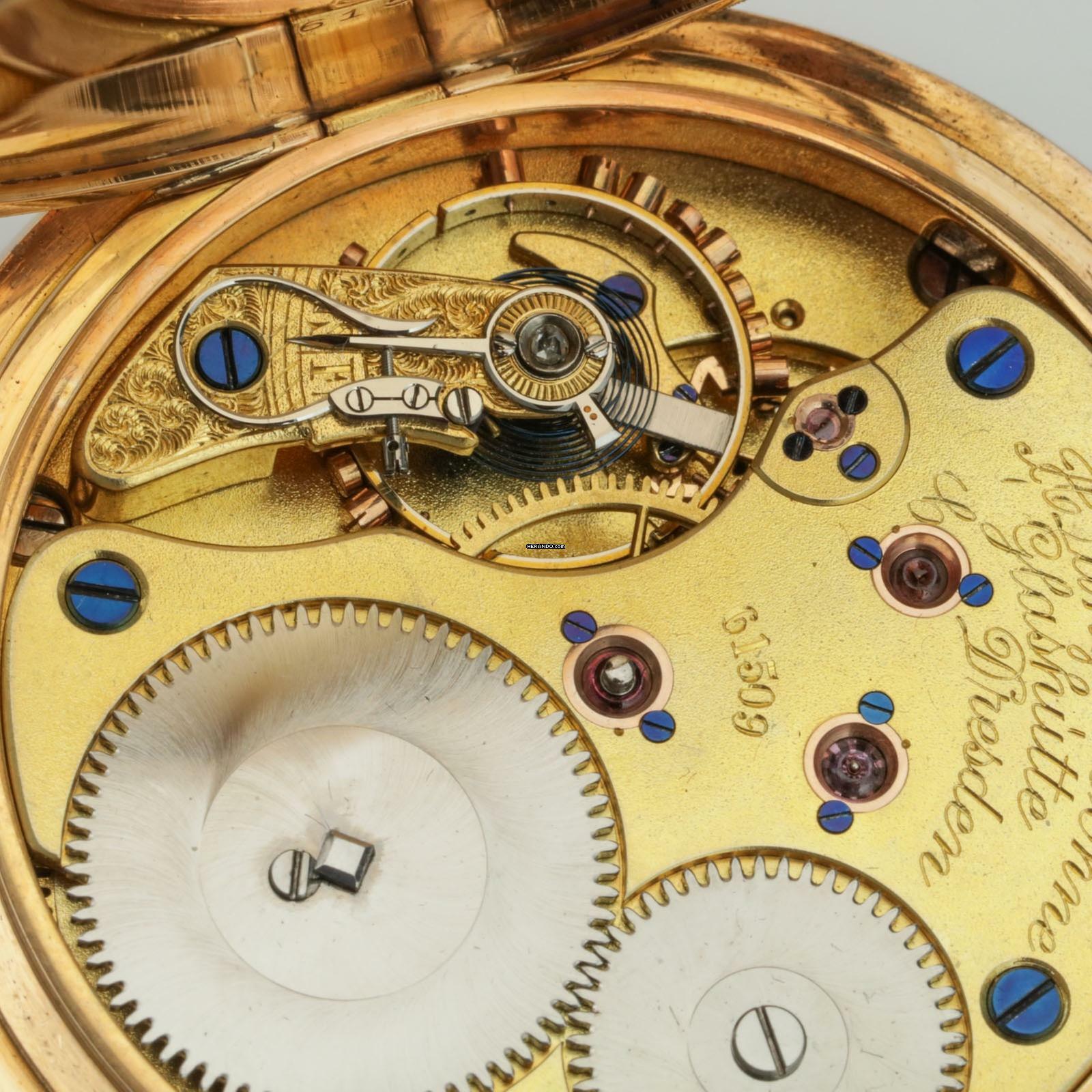 Thumbnail von A. Lange & Söhne 18k Gold Guilliaume-Unruhe Kal.45 Taschenuhr Original Box Museums Zertifikat 1910. </h1>