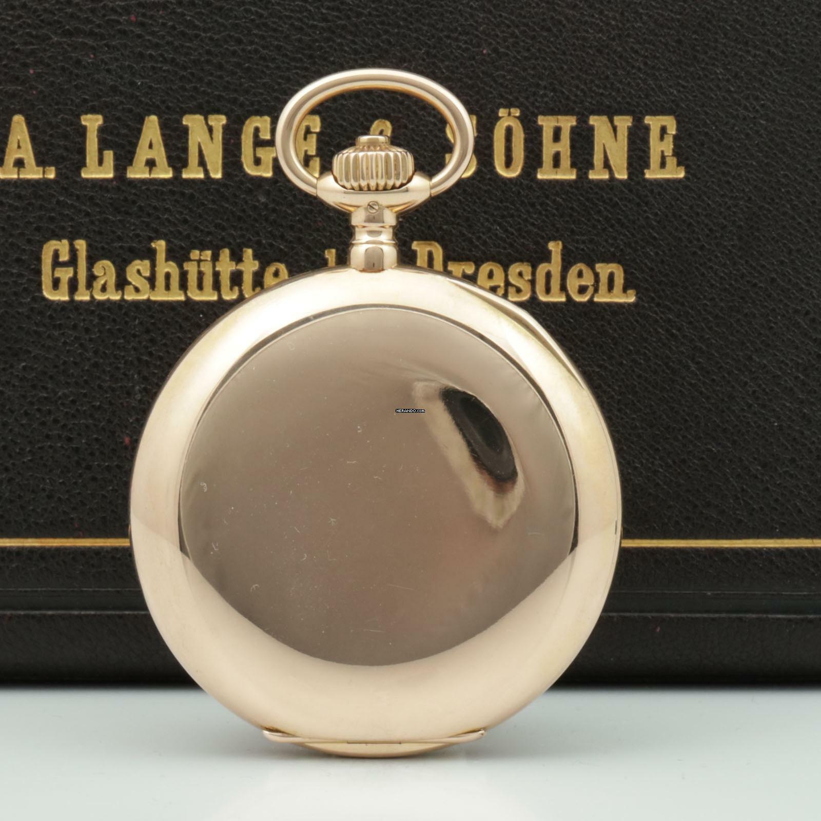 Thumbnail von A. Lange & Söhne 18k Gold Guilliaume-Unruhe Kal.45 Taschenuhr Original Box Museums Zertifikat 1910. </h1>