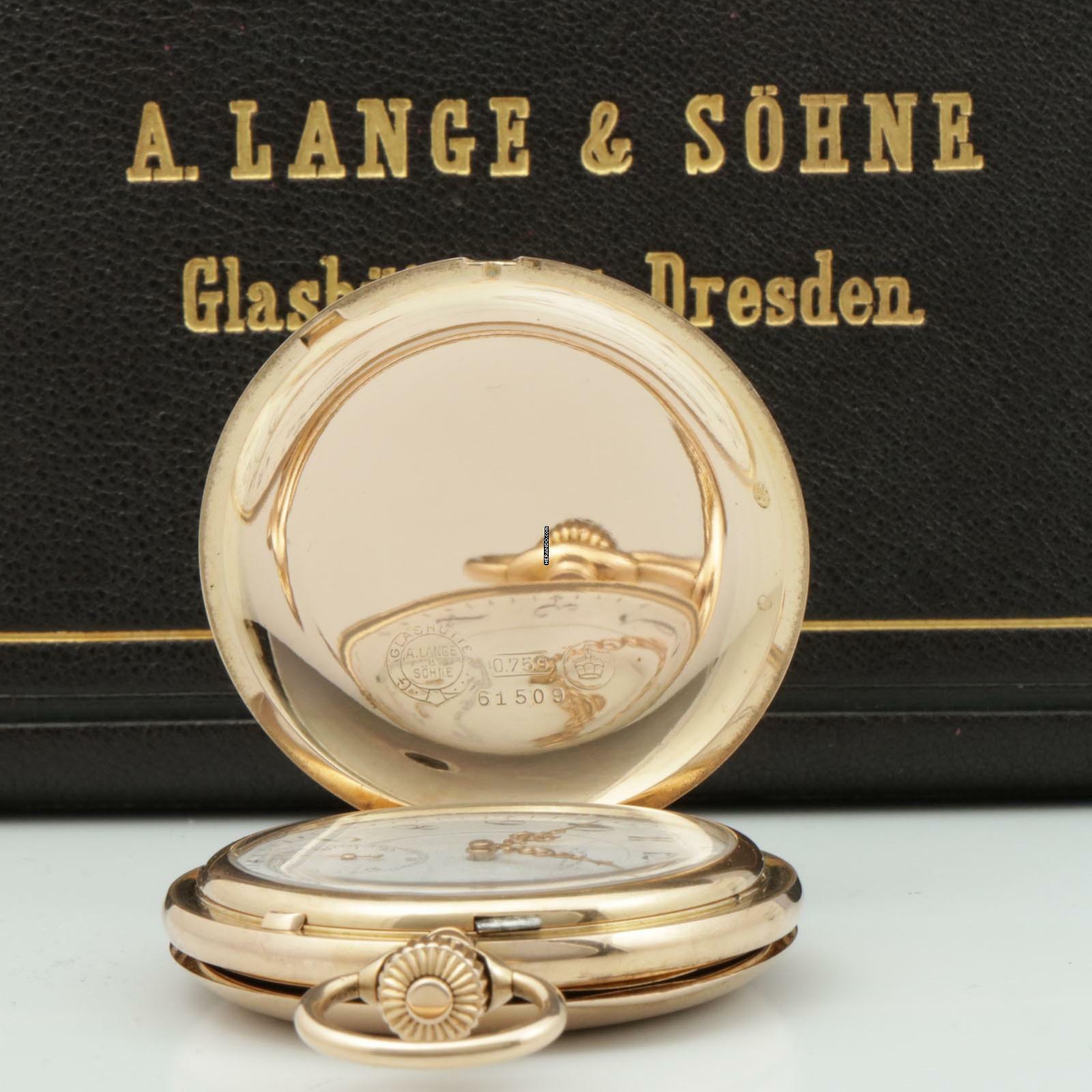 Thumbnail von A. Lange & Söhne 18k Gold Guilliaume-Unruhe Kal.45 Taschenuhr Original Box Museums Zertifikat 1910. </h1>
