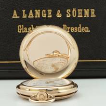 Thumbnail von A. Lange & Söhne 18k Gold Guilliaume-Unruhe Kal.45 Taschenuhr Original Box Museums Zertifikat 1910. </h1>