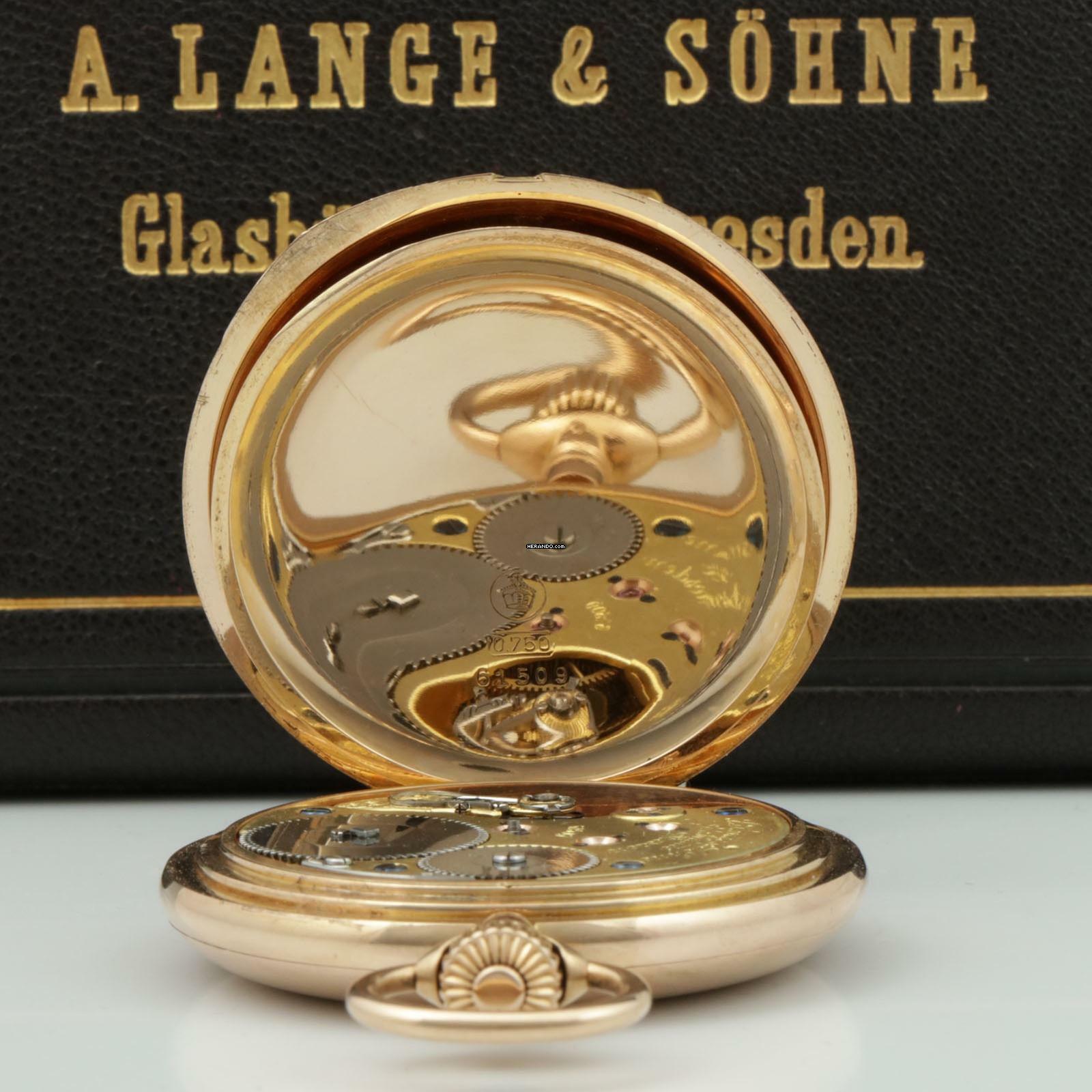 Thumbnail von A. Lange & Söhne 18k Gold Guilliaume-Unruhe Kal.45 Taschenuhr Original Box Museums Zertifikat 1910. </h1>