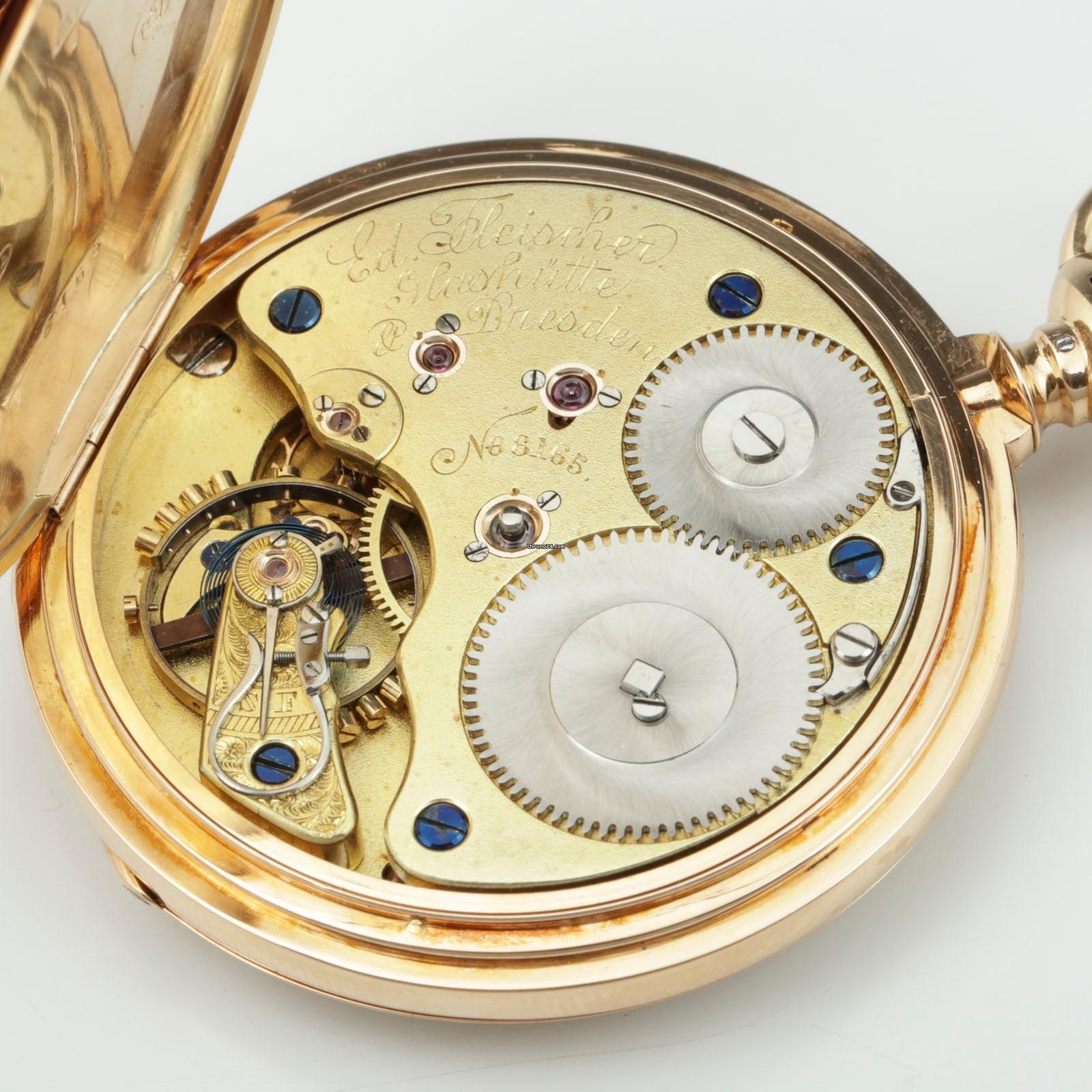 Thumbnail von Richard Glaeser Glashütter Rarität 1A 18k Gold Taschenuhr Reseller Eduard Fleischer Glashütte & Dresden