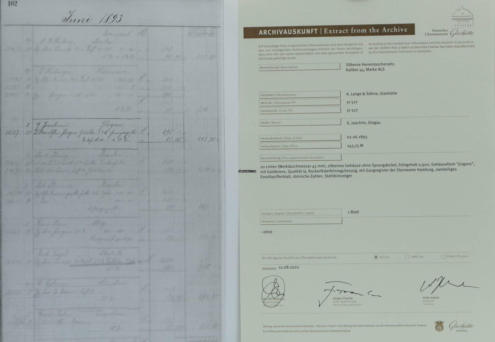 Thumbnail von A. Lange & Söhne neuwertige Silber Taschenuhr 1A Original Etui Gangschein der Sternwarte 1893 </h1>