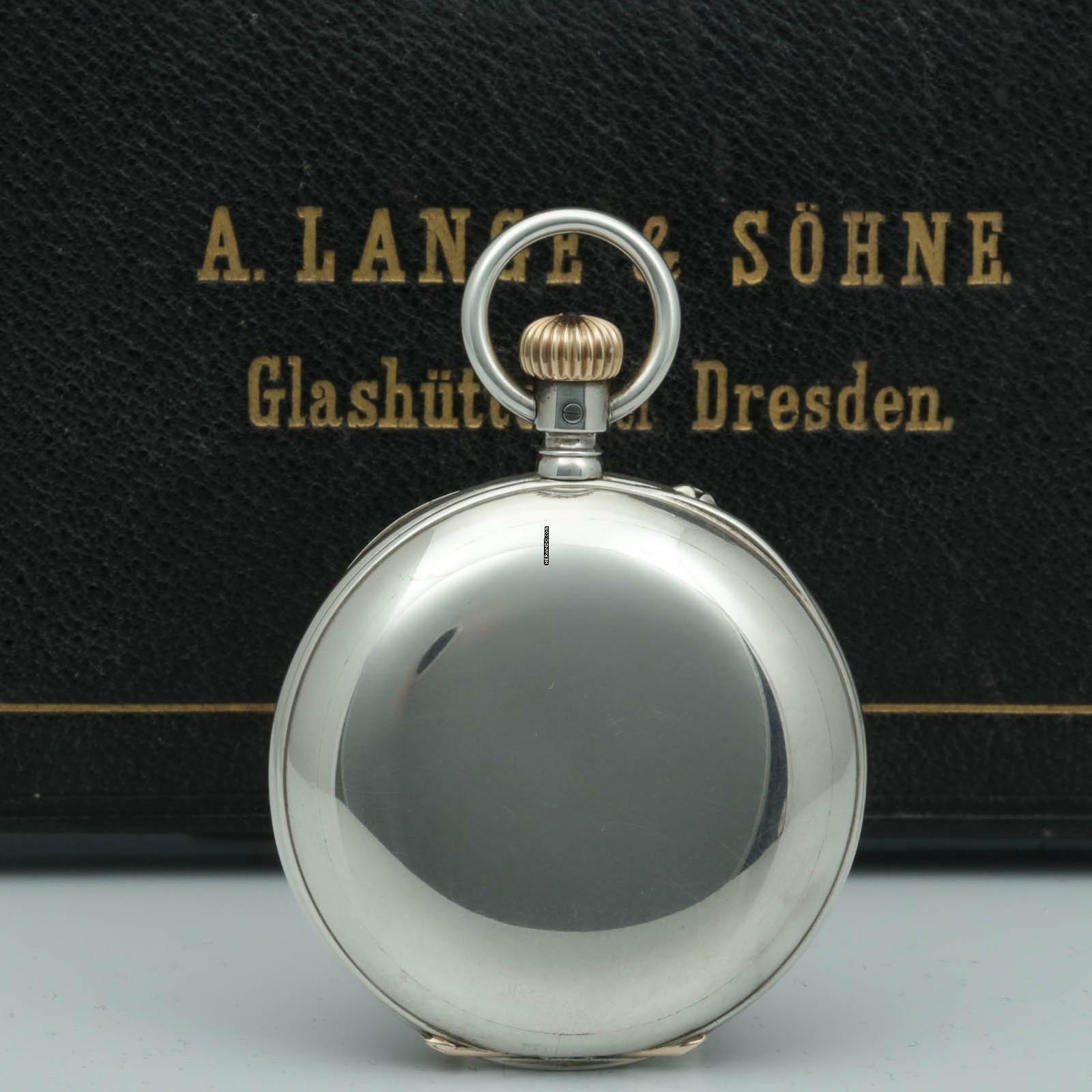Thumbnail von A. Lange & Söhne neuwertige Silber Taschenuhr 1A Original Etui Gangschein der Sternwarte 1893 </h1>