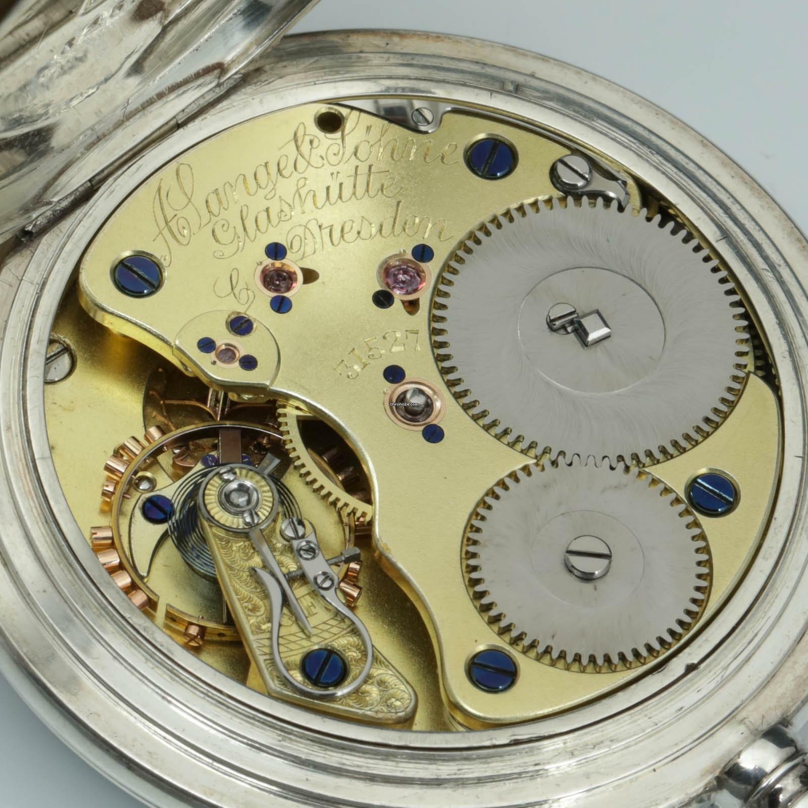 Thumbnail von A. Lange & Söhne neuwertige Silber Taschenuhr 1A Original Etui Gangschein der Sternwarte 1893 </h1>