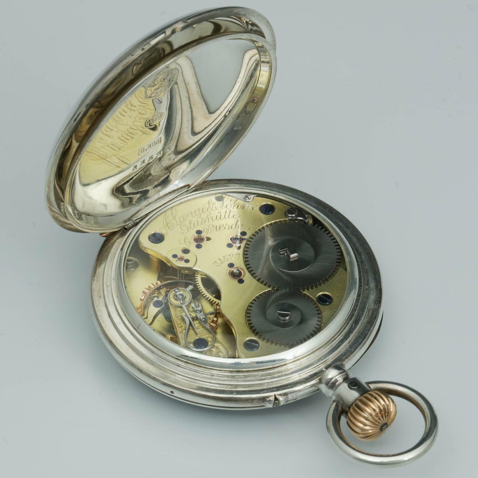 Thumbnail von A. Lange & Söhne neuwertige Silber Taschenuhr 1A Original Etui Gangschein der Sternwarte 1893 </h1>