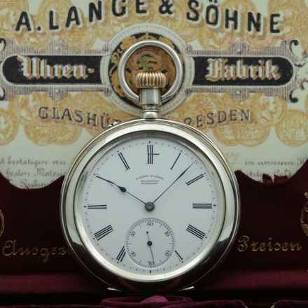  A. Lange & Söhne neuwertige Silber Taschenuhr 1A Original Etui Gangschein der Sternwarte 1893 </h1> 