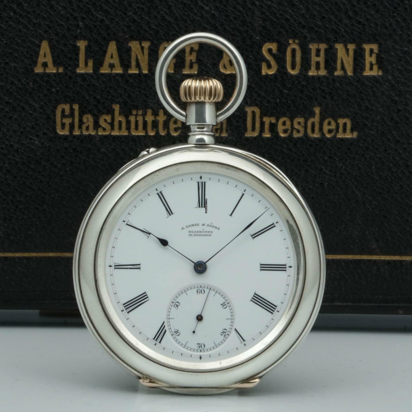Thumbnail von A. Lange & Söhne neuwertige Silber Taschenuhr 1A Original Etui Gangschein der Sternwarte 1893 </h1>