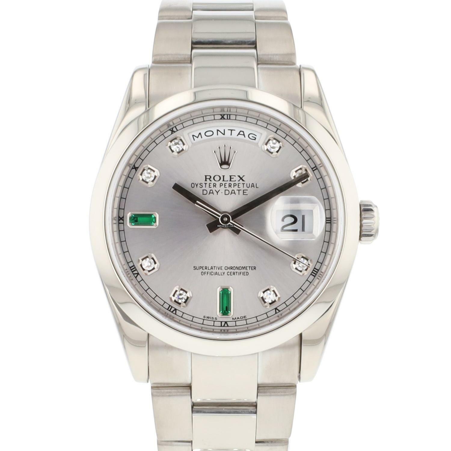  Rolex Day-Date 36 White Gold Silver Diamond Baguette Dial </h1> 