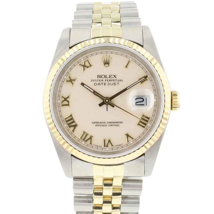  Rolex Datejust 36 Steel Gold Jubilee Fluted Creme Roman Dial </h1> 