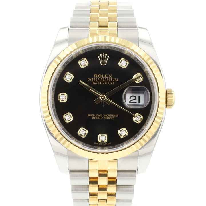  Rolex Datejust 36 Steel Gold Jubilee Fluted Black Diamond Dial </h1> 