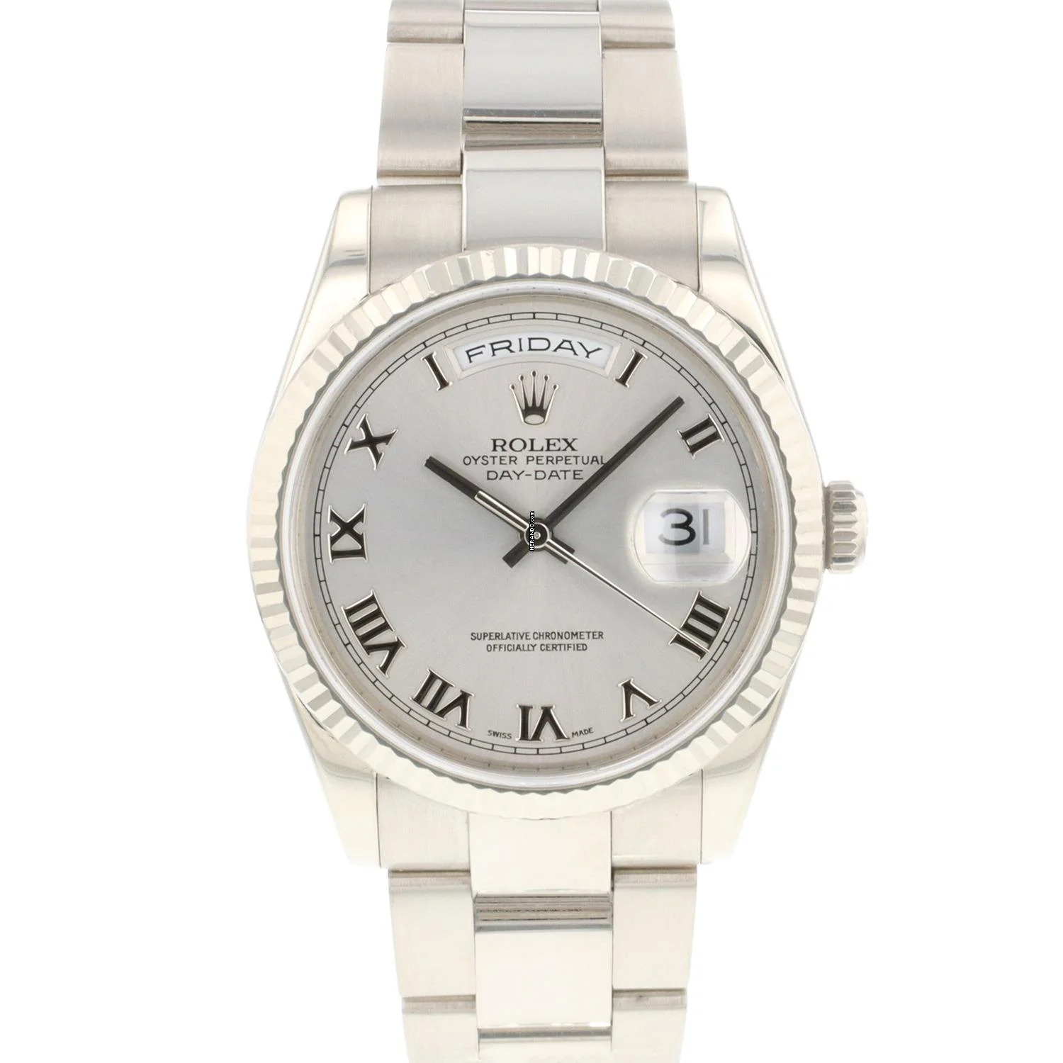  Rolex Day-Date 36 White Gold Silver Roman Dial FULL SET </h1> 