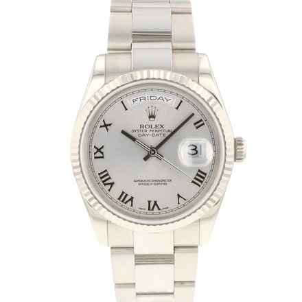  Rolex Day-Date 36 White Gold Silver Roman Dial FULL SET </h1> 