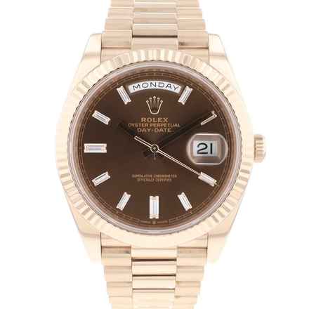  Rolex Day-Date 40 40mm Everose Gold Chocolate Baguette Diamond Dial Service '25 </h1> 