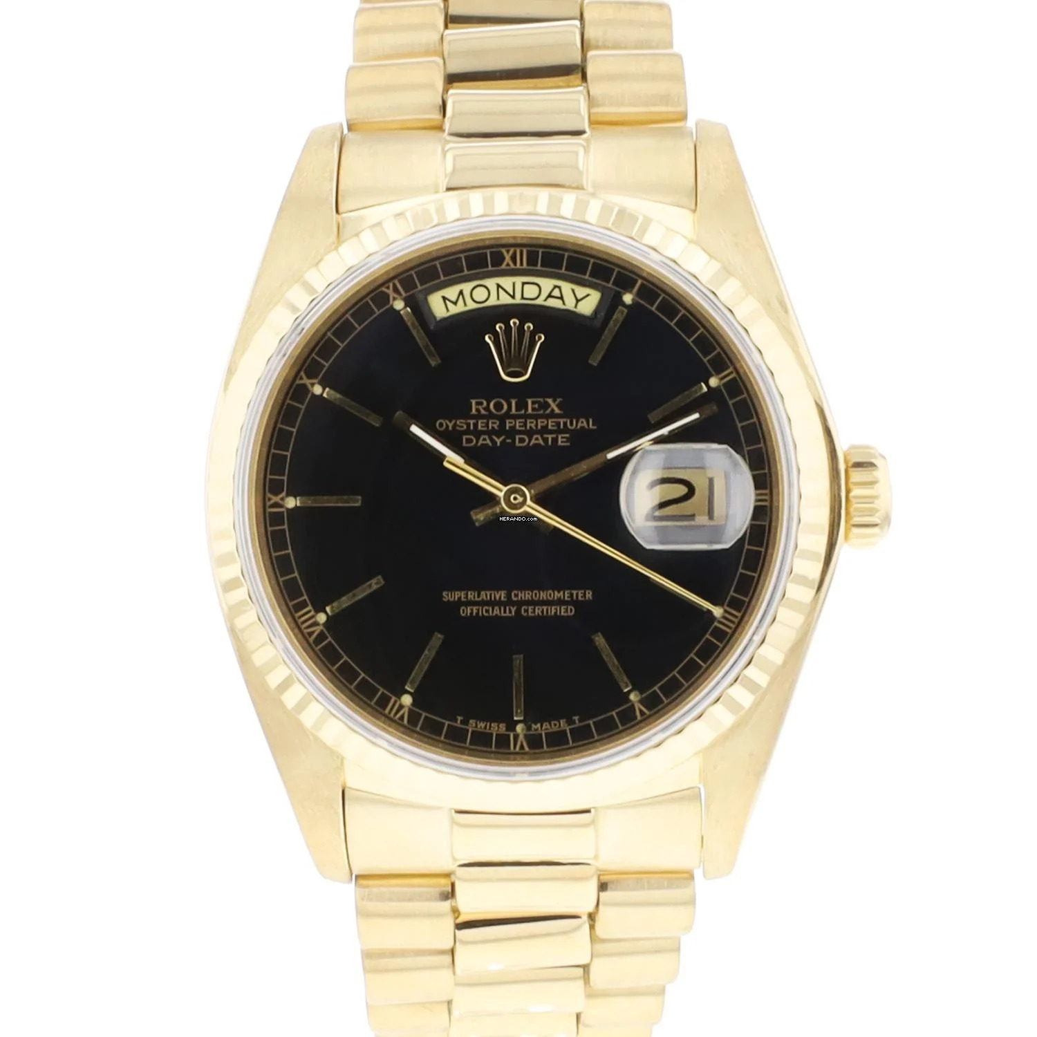  Rolex Day-Date 36 President Yellow Gold Black Dial 