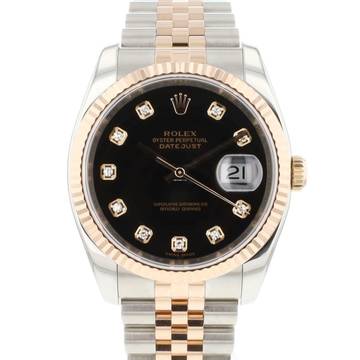  Rolex Datejust 36 Steel / Everose Jubilee Fluted Black Diamond Dial </h1> 