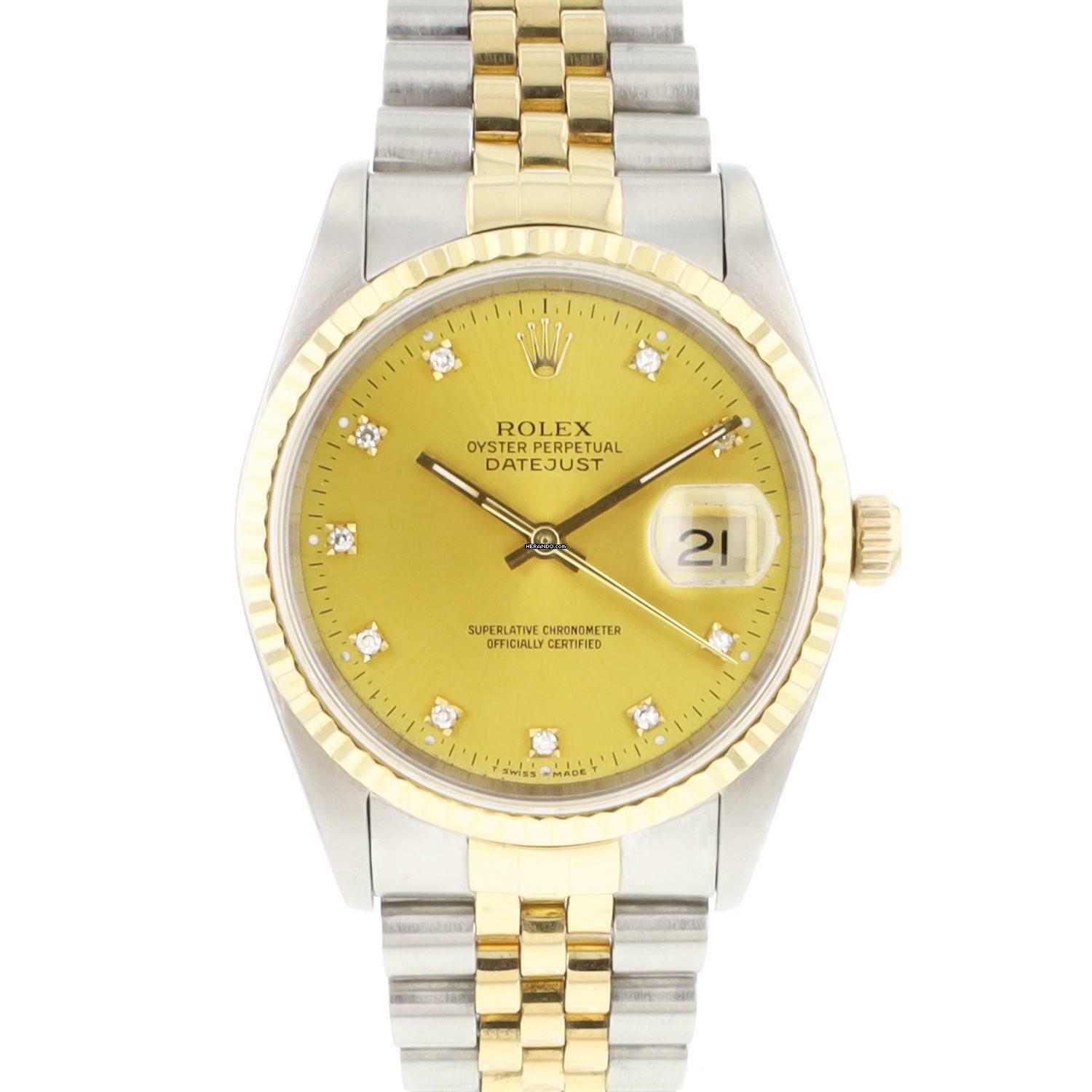  Rolex Datejust 36 Steel Gold Jubilee Fluted Champagne Diamond Dial </h1> 