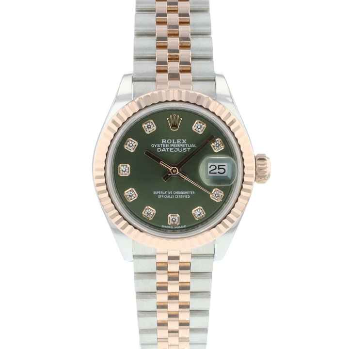  Rolex Lady-Datejust 28 Steel Everose Gold Jubilee Olive Green Diamonds </h1> 