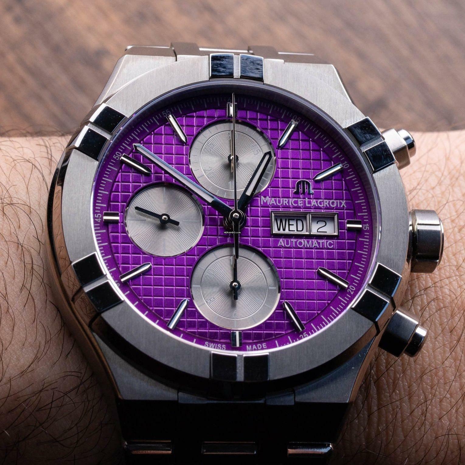  Maurice Lacroix AIKON Automatic Chronograph Purple 44mm NEW FULL SET 