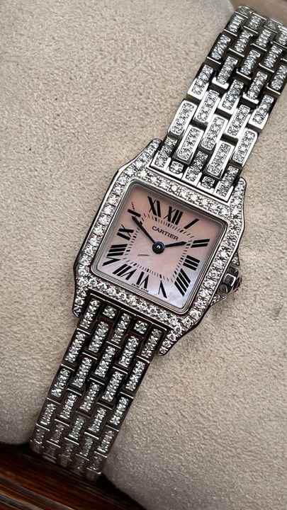  Cartier Santos Demoiselle mother of pearl full diamond setting iced out </h1> 