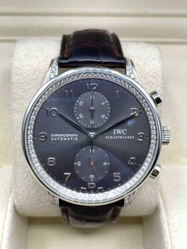  IWC Portugieser Chronograph 18Kt Whitegold Rhodium Dial Factory Diamonds Setting NICE Condition 