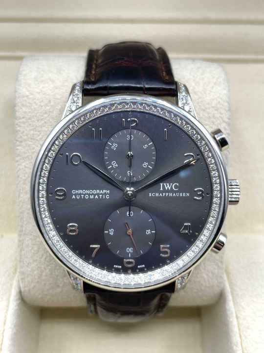  IWC Portugieser Chronograph 18Kt Whitegold Rhodium Dial Factory Diamonds Setting NICE Condition 