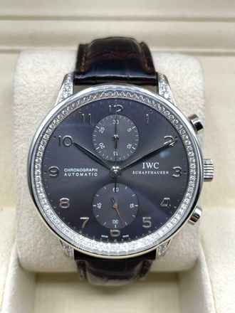  IWC Portugieser Chronograph 18Kt Whitegold Rhodium Dial Factory Diamonds Setting NICE Condition 